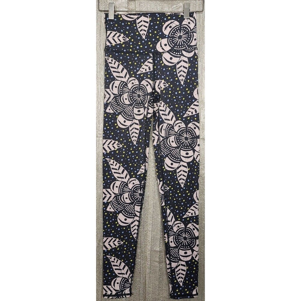 Aerie XS Women's Hi Waist Gray Pink Floral Medallion Leggings Yoga Workout Boho